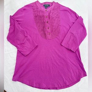 Ralph Lauren casual shirt Pleaded trim 3/4 sleeve